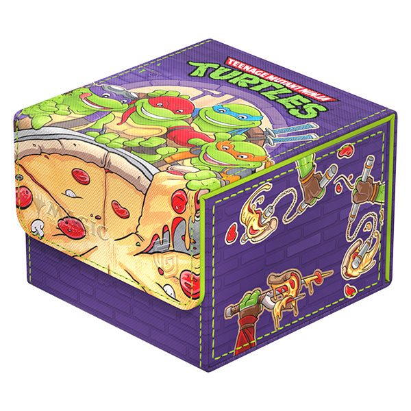 Sidewinder 133+ Xenoskin MTG deck case, Teenage Mutant Ninja Turtles Pizza Box variant, turtles on purple background.