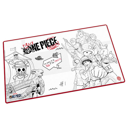 Playmat, Netflix One Piece Sketch variant, with black and white character art, series logo, and red border.