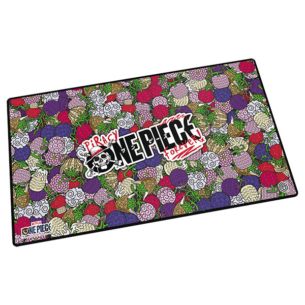 Netflix One Piece Devil Fruits playmat by Ultimate Guard with devil fruit illustrations and TCG text.