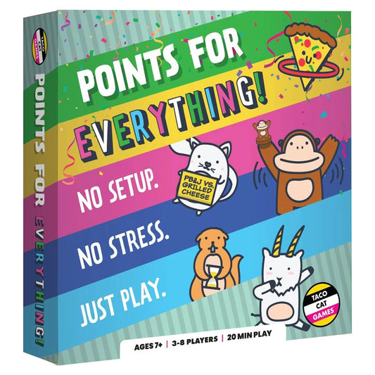 Points for Everything family game featuring food and animal cartoons on the packaging.