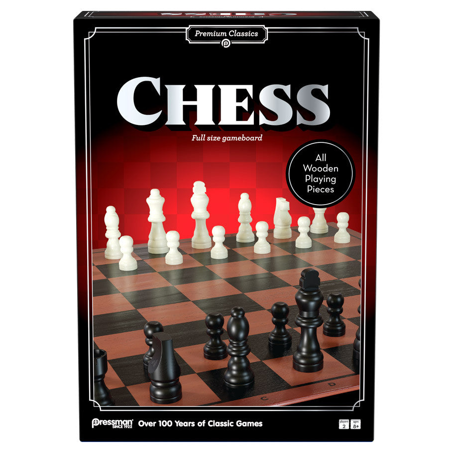 Pressman Premium Classics Chess set with Staunton pieces and a folding wooden board.
