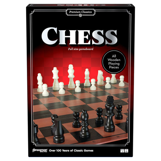 Pressman Premium Classics Chess set with Staunton pieces and a folding wooden board.