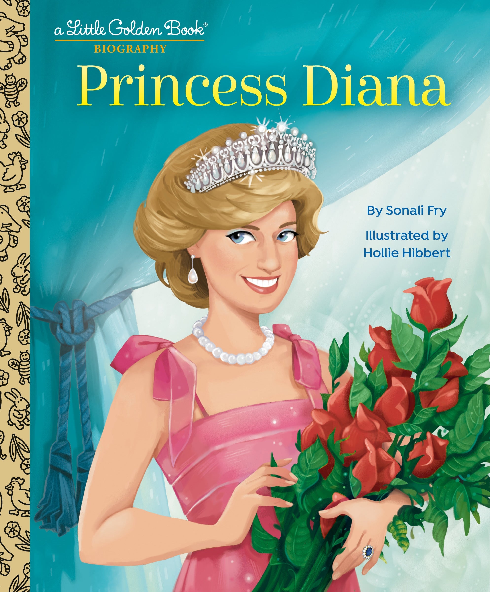 Princess Diana: A Little Golden Book Biography, cover features her in a tiara, pink dress, and holding red roses.