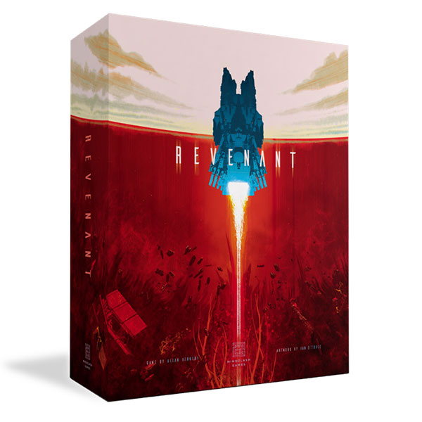 Revenant board game from the Voidfall universe featuring a blue rocket on red terrain.