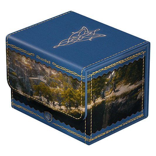 Sidewinder 100+ Xenoskin Deck Case LotR with gold Elvish designs and Rivendell art on front and side.
