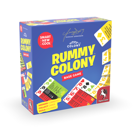 Rummy Colony Base Game box with colorful numbered cards, logo, and tagline Smart is the New Cool.