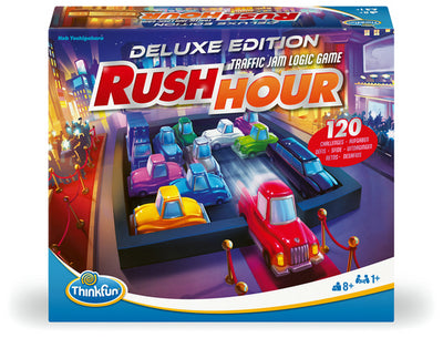 Rush Hour Deluxe Edition game set with colorful cars and 120 puzzles for ages 8 and up.