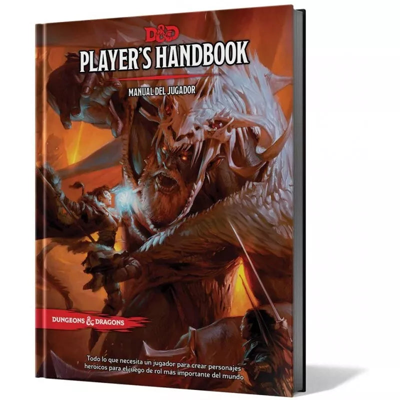 Players Handbook: Manual del Jugador (Dungeons & Dragons) en español, portada con guerrero y criatura ígnea.