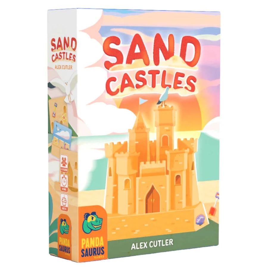 Sandcastles board game by Pandasaurus, with a sandcastle and seagull on the box.