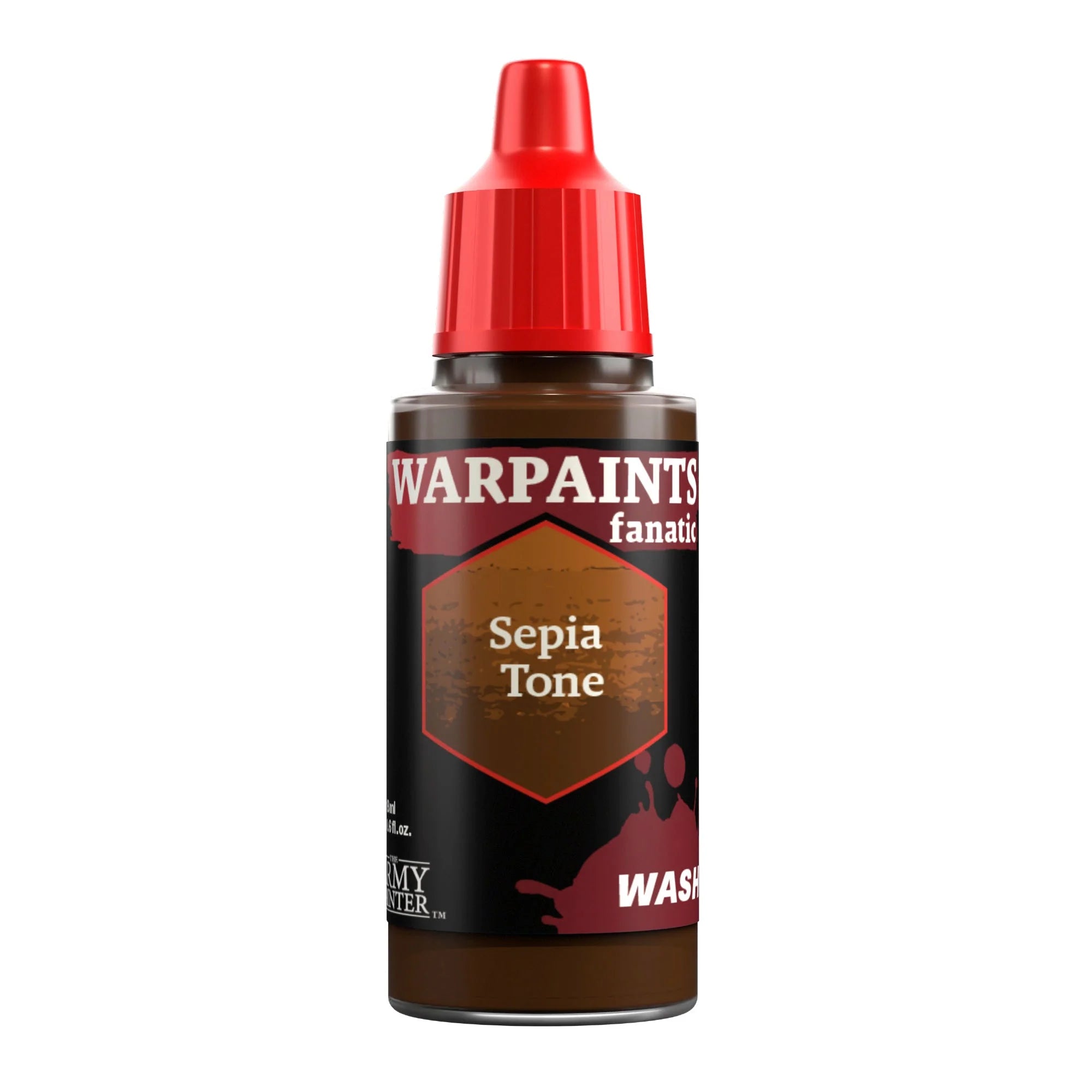 Warpaints Fanatic Wash, Sepia Tone: 18ml dropper bottle with red cap.