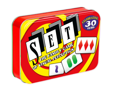 SET family game in red tin with logo, cards, and Celebrating 30 Years badge on the lid.