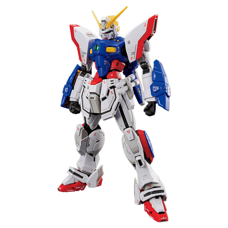 Real Grade 1/144 Shining Gundam model with vibrant armor and detailed RG movable mechanisms.