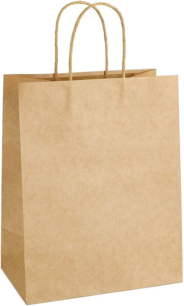 Brown kraft paper shopping bag with twisted handles.