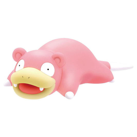 Pokemon Model Kit Slowpoke showing a pink figure with big eyes and a white-tipped tail lying flat on its belly.