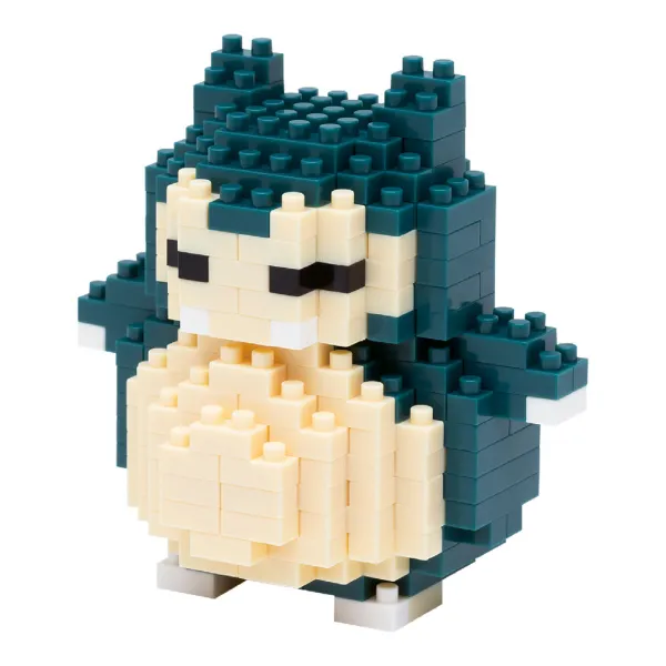 Pokemon Nanoblock Snorlax, blue and beige building block figure resembling pixelated Snorlax.