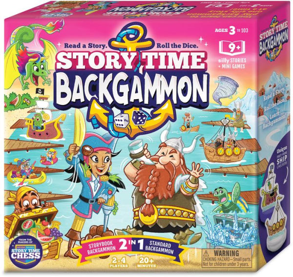 Story Time Backgammon, pirate-themed educational board game for children ages 3 and up.