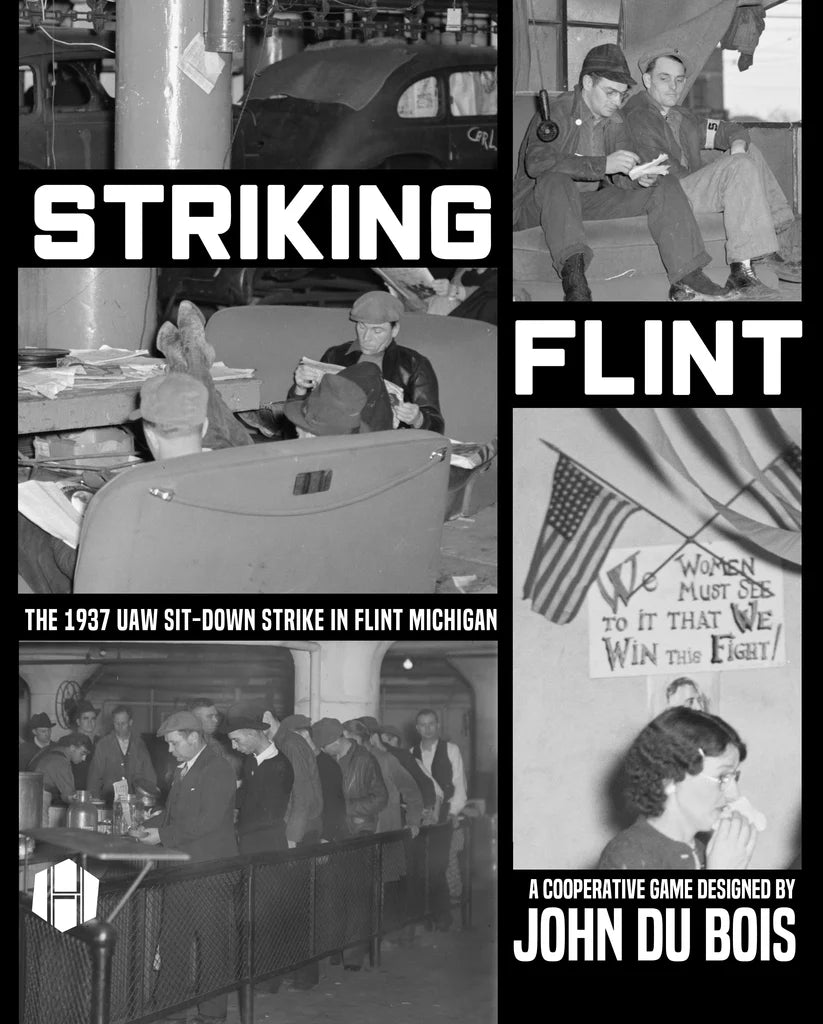 Striking Flint: black-and-white photo collage of the 1937 UAW sit-down strike.
