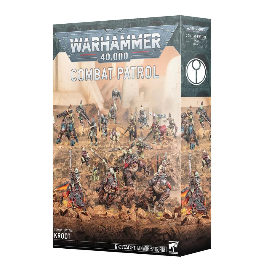 Warhammer 40,000 Tau Empire Kroot Combat Patrol box with painted miniatures displayed.