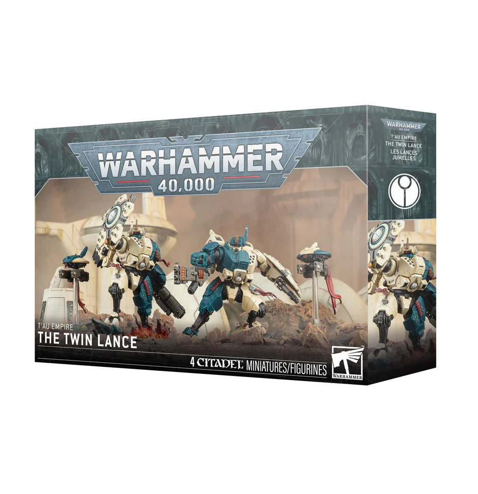 Warhammer 40,000 Tau Empire: The Twin Lance box with four painted miniatures shown on the front.