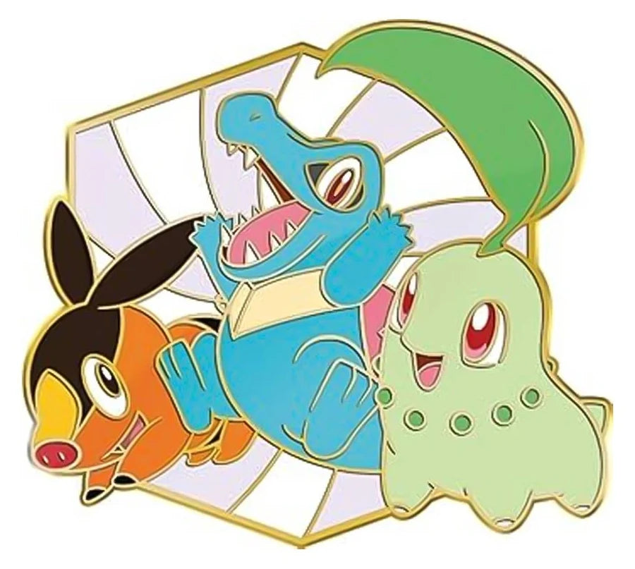 Totodile, Chikorita, and Tepig Pokemon enamel pin.