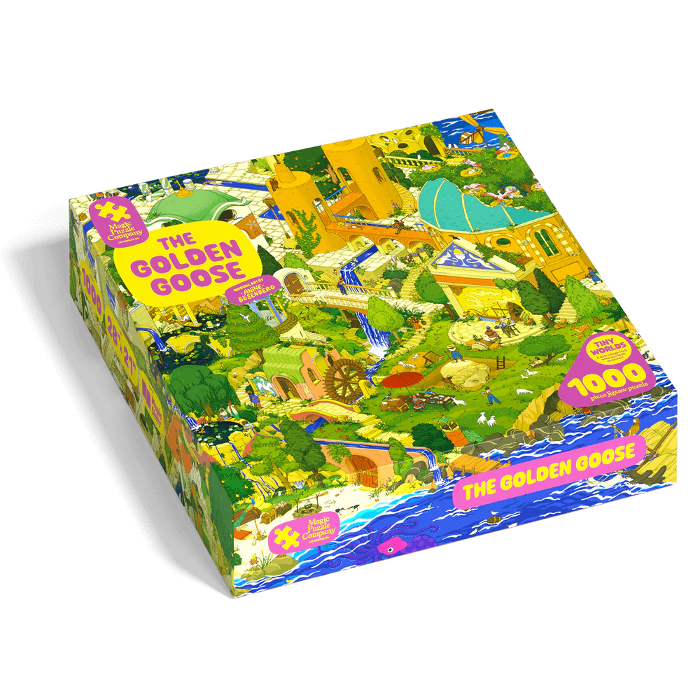 The Golden Goose 1000-piece jigsaw puzzle by Magic Puzzle Company, featuring an illustrated landscape.