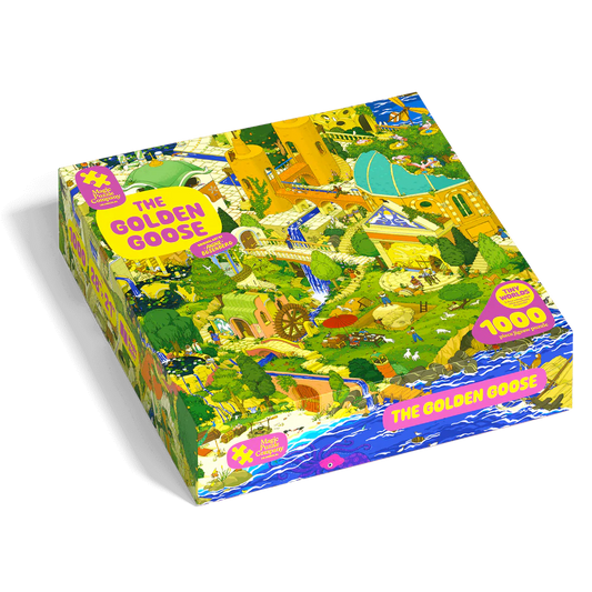 The Golden Goose 1000-piece jigsaw puzzle by Magic Puzzle Company, featuring an illustrated landscape.