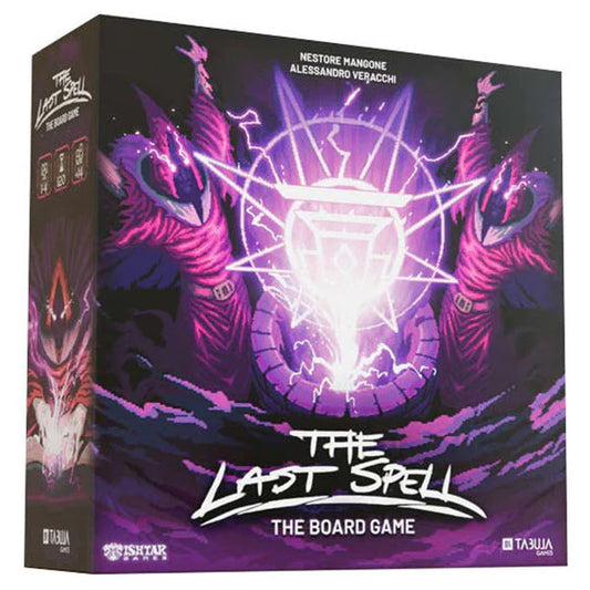 The Last Spell: The Board Game box featuring glowing purple magic and mystical symbols.