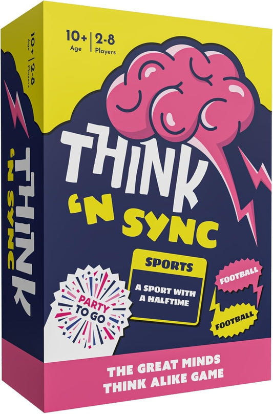 Think N Sync board game box for ages 10 and up, 2-8 players, featuring a brain graphic.