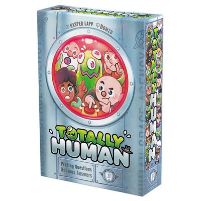 Totally Human board game box with cartoon aliens and humans.