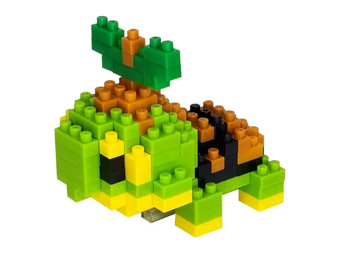 Pokemon Nanoblock Turtwig 3D model made from colorful interlocking bricks, resembling the Pokemon Turtwig.
