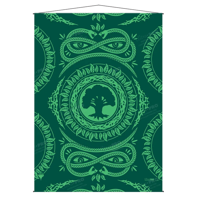 Magic: The Gathering Forest Wall Scroll, green tapestry featuring tree, leaves, and eyes design.