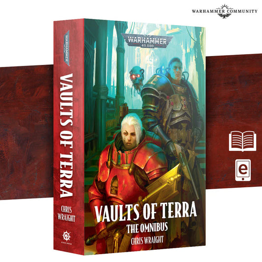 Black Library Vaults of Terra: The Omnibus paperback cover with Inquisitor Erasmus Crowl in a sci-fi city.