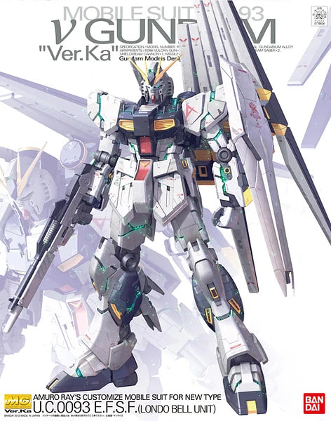 Nu Gundam Ver. Ka model labeled V GUNDAM from Char’s Counterattack, Bandai kit.