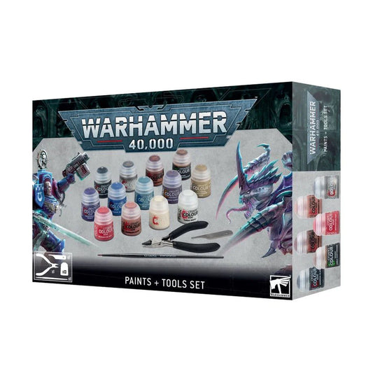 Warhammer 40,000 Paints + Tools Set with Space Marines Ultramarines.