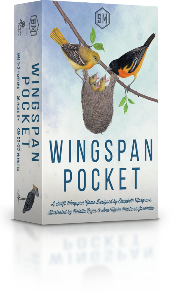 Wingspan Pocket game box featuring birds and nest design.
