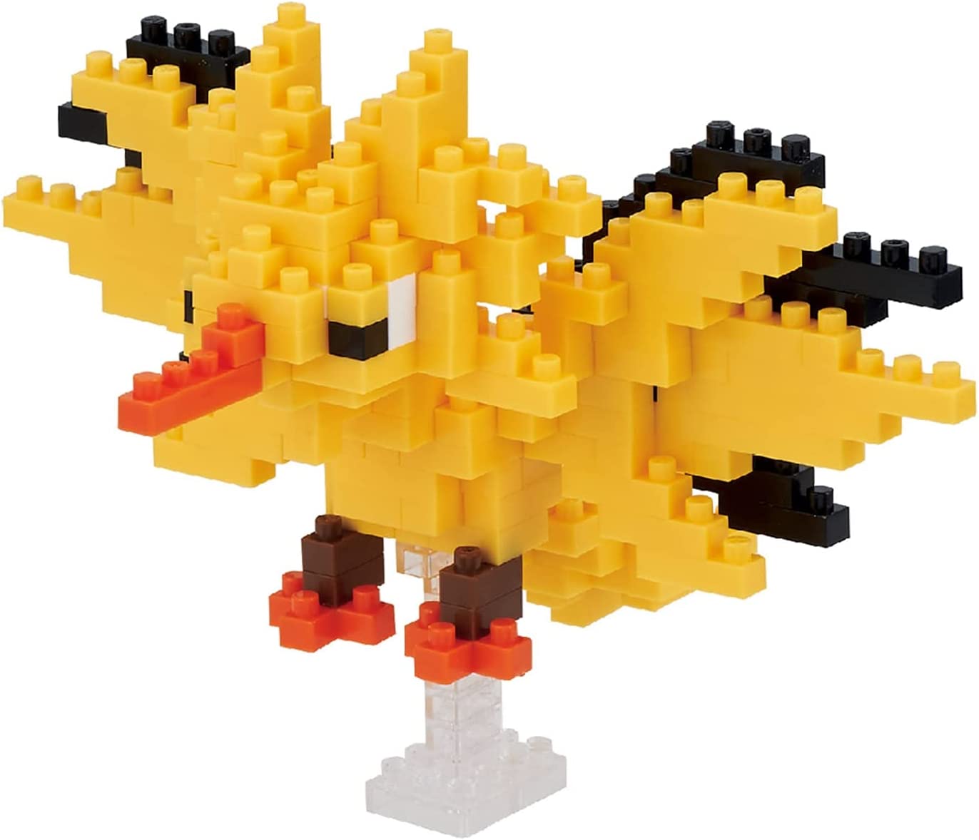Yellow pixelated bird Nanoblock figure with orange beak and feet, modeled as Pokemon Zapdos.