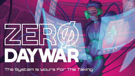 Zero Day War game featuring a woman hacker with headphones interacting with virtual screens.