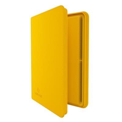 Gamegenic Zip-Up Album 8-Pocket, closed and slightly open to display side pocket, standing upright on white background.